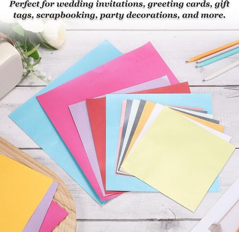 MECCANIXITY 100 Pcs Shimmer Cardstock Paper 6 Inch Length 6 Inch Width 80lb/120gsm Metallic for Art Supplies Crafting, Pink in Saudi Arabia