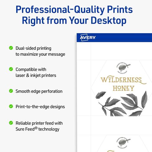 Avery Printable Hexagon Business Cards, Sure Feed Technology, 2-1/2" x 2-9/10", Matte White Cardstock, Print-to-The-Edge, Laser/Inkjet Printable, 60 Total in Saudi Arabia
