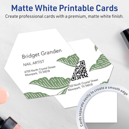 Avery Printable Hexagon Business Cards, Sure Feed Technology, 2-1/2" x 2-9/10", Matte White Cardstock, Print-to-The-Edge, Laser/Inkjet Printable, 60 Total in Saudi Arabia