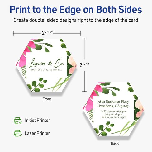 Avery Printable Hexagon Business Cards, Sure Feed Technology, 2-1/2" x 2-9/10", Matte White Cardstock, Print-to-The-Edge, Laser/Inkjet Printable, 60 Total in Saudi Arabia