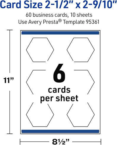 Avery Printable Hexagon Business Cards, Sure Feed Technology, 2-1/2" x 2-9/10", Matte White Cardstock, Print-to-The-Edge, Laser/Inkjet Printable, 60 Total in Saudi Arabia