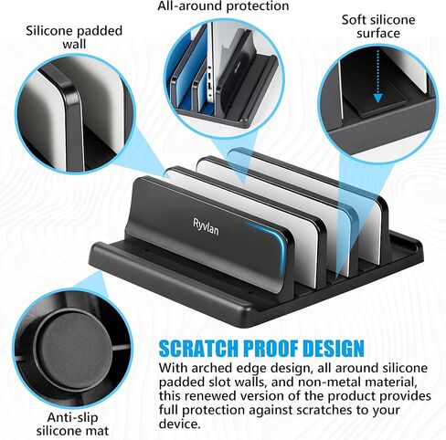 حامل كمبيوتر محمول عمودي من Ryvlan، فتحة واحدة قابلة للتعديل لتخزين الكمبيوتر المحمول مع بطانة مطاطية، حامل كمبيوتر محمول للمكتب، حامل كمبيوتر محمول ممتاز لجهاز MacBook، حامل الكمبيوتر اللوحي، أساسيات WFH in Kuwait