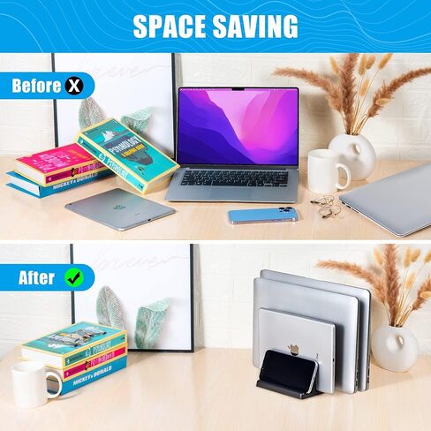 حامل كمبيوتر محمول عمودي من Ryvlan، فتحة واحدة قابلة للتعديل لتخزين الكمبيوتر المحمول مع بطانة مطاطية، حامل كمبيوتر محمول للمكتب، حامل كمبيوتر محمول ممتاز لجهاز MacBook، حامل الكمبيوتر اللوحي، أساسيات WFH in Kuwait