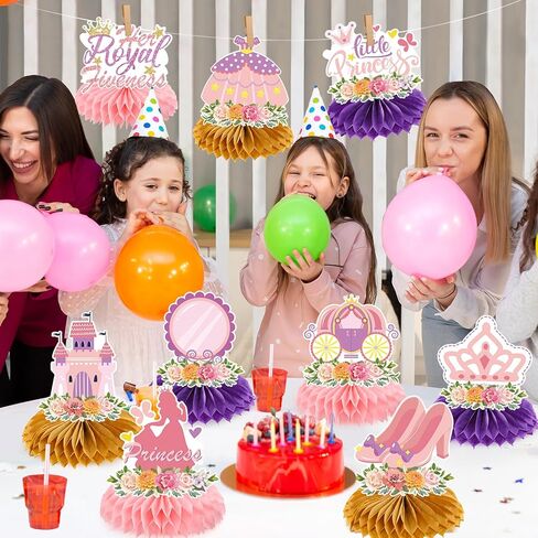ديكوراتها الملكية - 9 PCS 5th Princess Honeycomb Centerpieces زخارف عيد ميلاد الزخارف الطاولة الوردية مركزية ديكور خلفية Crown Girls 5 سنوات in Kuwait