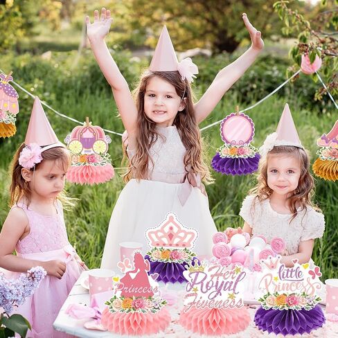 ديكوراتها الملكية - 9 PCS 5th Princess Honeycomb Centerpieces زخارف عيد ميلاد الزخارف الطاولة الوردية مركزية ديكور خلفية Crown Girls 5 سنوات in Kuwait