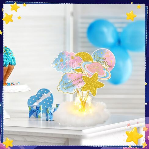 Amyhill 6 Sets Twinkle Little Star Baby Shower Centerpiece Gender Reveal Decorations Moon and Stars Decor Starry Birthday Table Toppers Moon Cloud Decoration for Boys Birthday Party Supply(Pink) in Kuwait
