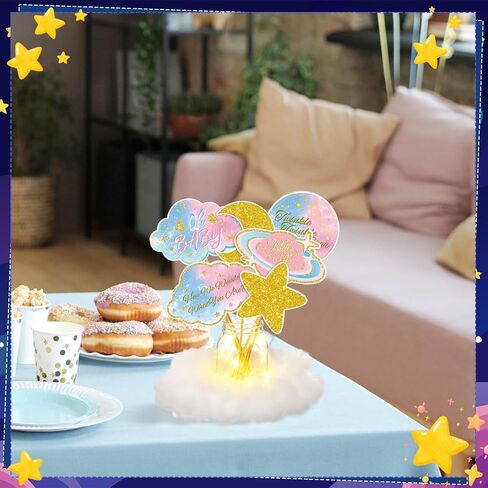 Amyhill 6 Sets Twinkle Little Star Baby Shower Centerpiece Gender Reveal Decorations Moon and Stars Decor Starry Birthday Table Toppers Moon Cloud Decoration for Boys Birthday Party Supply(Pink) in Kuwait