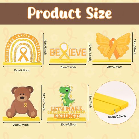 Haooryx Childhood Cancer Awareness Wooden Centerpiece - 5Pcs Yellow Ribbon Believe Wood Table Topper Bear Rainbow Kids Childhood Cancer Table Decoration for Hospital Charity Party Seminar Decor Supply in Saudi Arabia