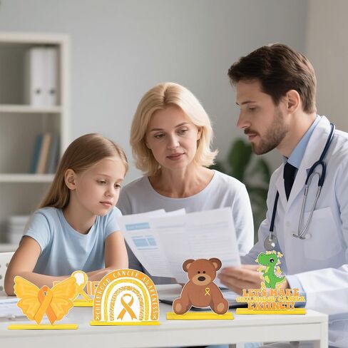 Haooryx Childhood Cancer Awareness Wooden Centerpiece - 5Pcs Yellow Ribbon Believe Wood Table Topper Bear Rainbow Kids Childhood Cancer Table Decoration for Hospital Charity Party Seminar Decor Supply in Saudi Arabia