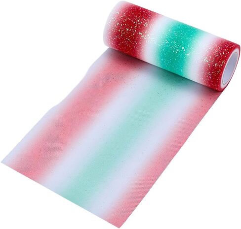 10 Yards 6 Inch Colored Glitter Tulle Rolls Sparkle Colorful Gradient Netting Fabric Sheer Black Mesh Polyester Net Tulle Ribbon Roll Bulk for Sewing Making Crafts Gift Wrapping Tutu Skirt in Saudi Arabia