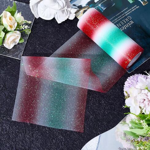 10 Yards 6 Inch Colored Glitter Tulle Rolls Sparkle Colorful Gradient Netting Fabric Sheer Black Mesh Polyester Net Tulle Ribbon Roll Bulk for Sewing Making Crafts Gift Wrapping Tutu Skirt in Saudi Arabia