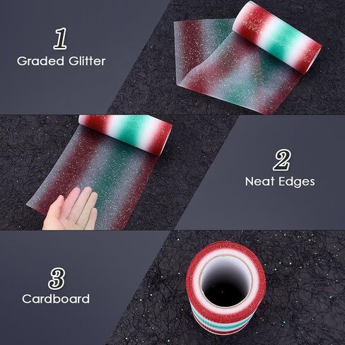 10 Yards 6 Inch Colored Glitter Tulle Rolls Sparkle Colorful Gradient Netting Fabric Sheer Black Mesh Polyester Net Tulle Ribbon Roll Bulk for Sewing Making Crafts Gift Wrapping Tutu Skirt in Saudi Arabia