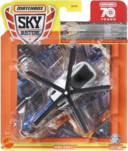 مربعات Matchbox قابلة للتجميع قابلة للتجميع ، طائرة هليكوبتر MBX Eheli - HLJ18 ~ الأزرق والأبيض والأسود ~ تشمل Playmat in Saudi Arabia