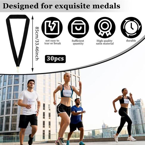 30 Pcs Black Award Ribbon Lanyards, Flat Neck Medal Straps with Snap Clips Award Ribbons Holder Participation Ribbon for Competitions, Awards, Sports, Meeting, Party in Saudi Arabia
