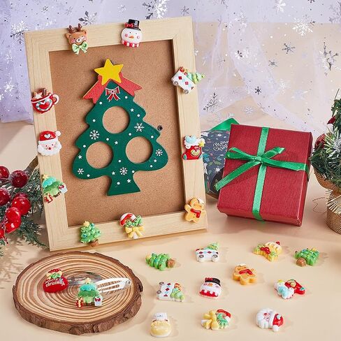 SUNNYCLUE 64Pcs 16 Styles Christmas Resin Flatback Charms Holiday Cabochons Assorted Winter Xmas Tree Santa Claus Socking Deer Snowman Cabochon for DIY Crafting Jewelry Making Embellishments Supplies in Saudi Arabia