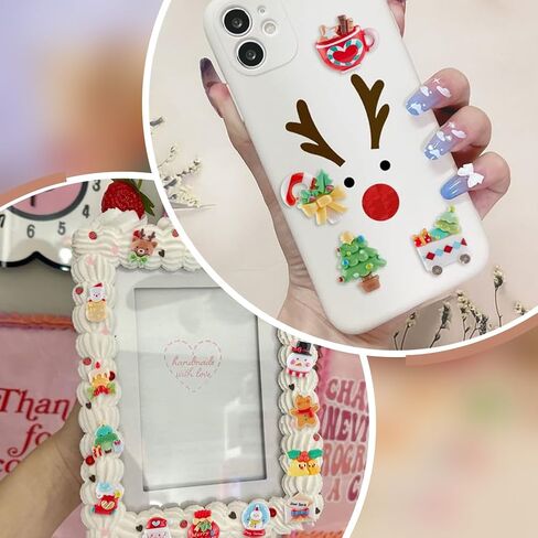 SUNNYCLUE 64Pcs 16 Styles Christmas Resin Flatback Charms Holiday Cabochons Assorted Winter Xmas Tree Santa Claus Socking Deer Snowman Cabochon for DIY Crafting Jewelry Making Embellishments Supplies in Saudi Arabia