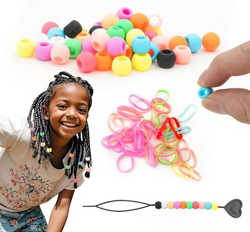 حبات الشعر السيليكون للبنات الضفائر ، و 50pcs حبات للخرز الشعر لضفائر ناعمة الملونة المهر الحصص كبيرة للبنات إكسسوارات الشعر للنساء للضفائر in Kuwait