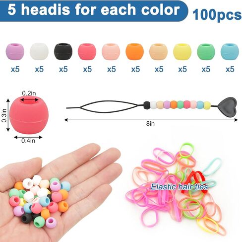 حبات الشعر السيليكون للبنات الضفائر ، و 50pcs حبات للخرز الشعر لضفائر ناعمة الملونة المهر الحصص كبيرة للبنات إكسسوارات الشعر للنساء للضفائر in Kuwait