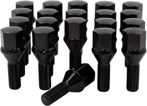 Wheel Accessories Parts 20 Pcs Lug Nut Set M12 x 1.25 12x1.25 Thread Acorn Seat Lug Bolts Car Spline 24mm Thread Length Black Lug Nuts for Jeep Renegade | Fiat 500 500X 500L | 2023+ Dodge Hornet in Saudi Arabia