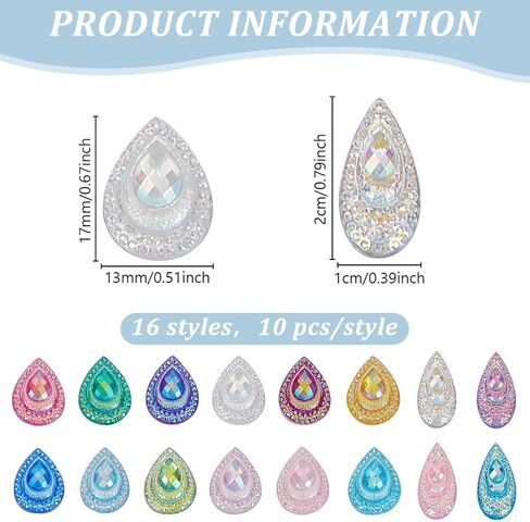 WEBEEDY 160 Pcs AB Color Waterdrop Rhinestone Buttons Mixed Color Sew on Rhinestones Flatback Drop Shaped Flatback Rhinestone for Wedding Dress Decor DIY Jewelry,0.8"x0.4"/2x1cm,0.7"x0.5"/1.8x1.3cm in Saudi Arabia