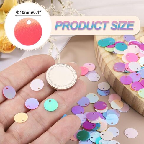 MECCANIXITY Flat Round Sequins, 600Pcs 10mm/0.4 Inch Loose Paillettes Laser Gold Craft Sewing Sequins with Single Side Hole for DIY, Embroidery Clothing, Jewelry Making in Saudi Arabia