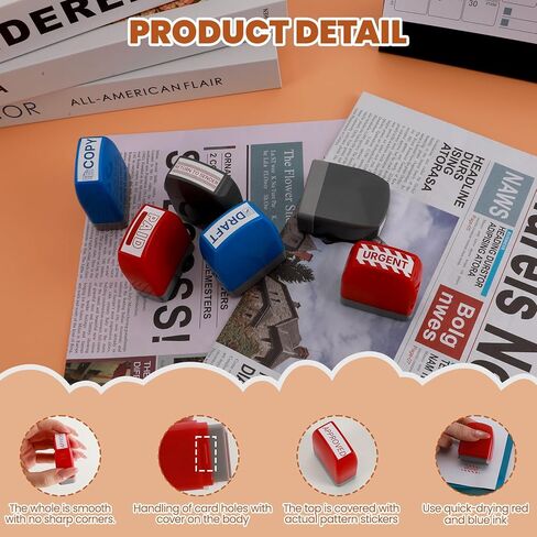 مجموعة طوابع طوابع محفوظة الذات - حزمة حمراء وأزرق لمستندات العمل | طوابع المكاتب المسبقة (المدفوعة ، نسخة ، عاجلة ، مسودة) | طوابع مطاطية متينة للأوراق والسجلات in Kuwait