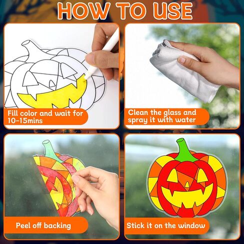 30 حزمة هالوين الفنون الحرف اليدوية للأطفال هالوين نافذة Suncatchers Kit Diy Pumpkin Owl Monster Ghost Colling Clatse Clings ملصقات مع 14 علامة هدايا هواية للأطفال ديكور المنزل in Saudi Arabia