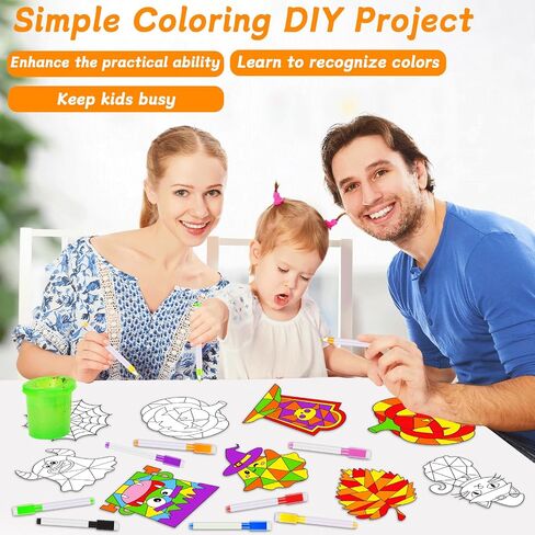 30 حزمة هالوين الفنون الحرف اليدوية للأطفال هالوين نافذة Suncatchers Kit Diy Pumpkin Owl Monster Ghost Colling Clatse Clings ملصقات مع 14 علامة هدايا هواية للأطفال ديكور المنزل in Saudi Arabia