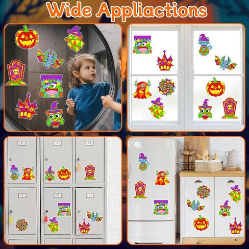 30 حزمة هالوين الفنون الحرف اليدوية للأطفال هالوين نافذة Suncatchers Kit Diy Pumpkin Owl Monster Ghost Colling Clatse Clings ملصقات مع 14 علامة هدايا هواية للأطفال ديكور المنزل in Saudi Arabia