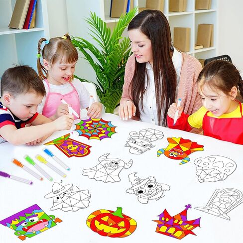 30 حزمة هالوين الفنون الحرف اليدوية للأطفال هالوين نافذة Suncatchers Kit Diy Pumpkin Owl Monster Ghost Colling Clatse Clings ملصقات مع 14 علامة هدايا هواية للأطفال ديكور المنزل in Saudi Arabia