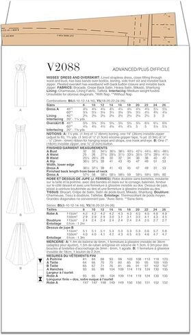 Miccall's Misses 'Overkirt و Slied Britless Dress Pattern Packet ، Design Code V2088 ، 18-20-22-24-26 ، Multicolored in Saudi Arabia