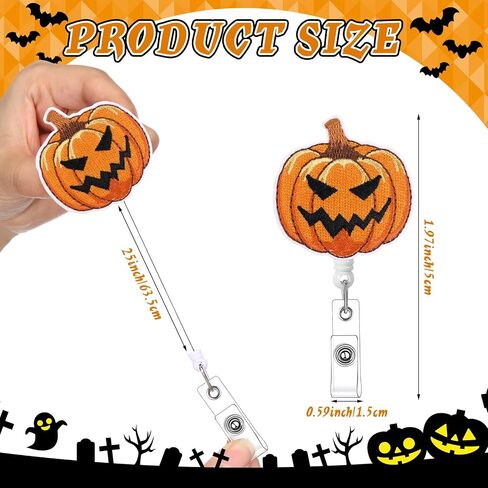 24 Pcs Halloween Badge Reels Retractable Felt Nurse Badge Reels ID Name Holder with Alligator Swivel Clip Halloween Pumpkin Skull Ghost Bat for Nurse Doctor Office Gifts in Saudi Arabia