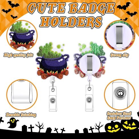 24 Pcs Halloween Badge Reels Retractable Felt Nurse Badge Reels ID Name Holder with Alligator Swivel Clip Halloween Pumpkin Skull Ghost Bat for Nurse Doctor Office Gifts in Saudi Arabia