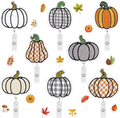 Whaline Fall Felt Badge Reels Embroidered Pumpkin Badge Holders Autumn Thanksgiving Nurse Badge Name ID Badge Reel with Alligator Clips for Teacher Student Nurse Doctor in Saudi Arabia