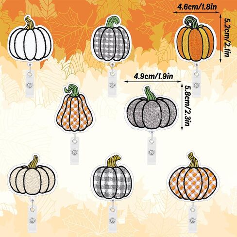 Whaline Fall Felt Badge Reels Embroidered Pumpkin Badge Holders Autumn Thanksgiving Nurse Badge Name ID Badge Reel with Alligator Clips for Teacher Student Nurse Doctor in Saudi Arabia