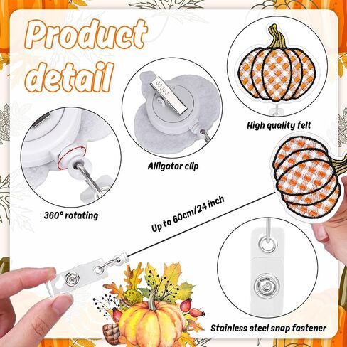 Whaline Fall Felt Badge Reels Embroidered Pumpkin Badge Holders Autumn Thanksgiving Nurse Badge Name ID Badge Reel with Alligator Clips for Teacher Student Nurse Doctor in Saudi Arabia