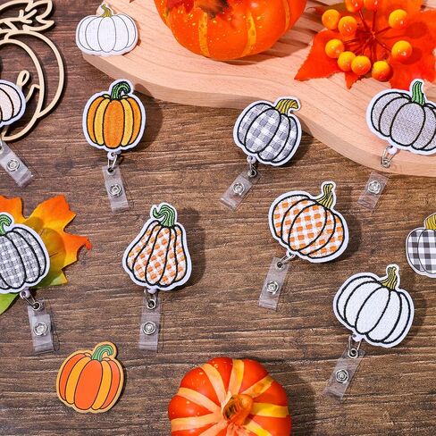 Whaline Fall Felt Badge Reels Embroidered Pumpkin Badge Holders Autumn Thanksgiving Nurse Badge Name ID Badge Reel with Alligator Clips for Teacher Student Nurse Doctor in Saudi Arabia