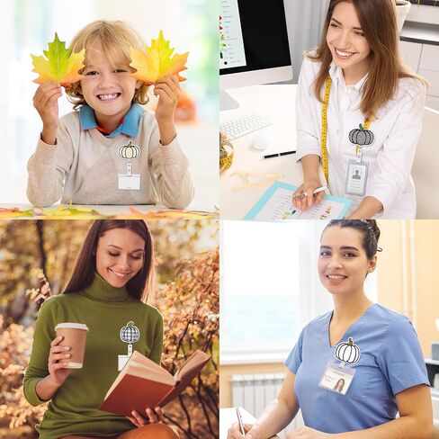 Whaline Fall Felt Badge Reels Embroidered Pumpkin Badge Holders Autumn Thanksgiving Nurse Badge Name ID Badge Reel with Alligator Clips for Teacher Student Nurse Doctor in Saudi Arabia