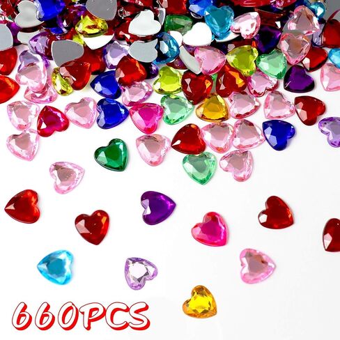 660 pcs Multiple Colors Acrylic Heart Valentines Day Decorations for Table,Plastic Red/Pink Hearts Vase Filler Flat Back Heart Rhinestones,0.5 inch in Saudi Arabia