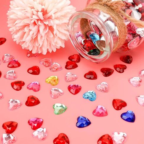 660 pcs Multiple Colors Acrylic Heart Valentines Day Decorations for Table,Plastic Red/Pink Hearts Vase Filler Flat Back Heart Rhinestones,0.5 inch in Saudi Arabia