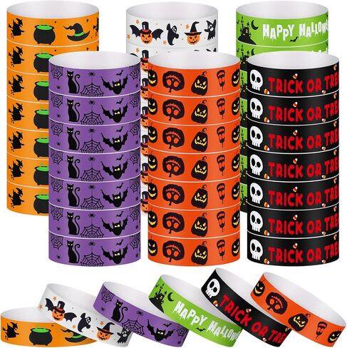 600 COUNTS Paper Wristbands Halloween Wrist Lrist Bands Ghost Spider Hand Bands for Events Bulk Party Armblass Multicolor Pack Deficlets Identive Wristband for Halloween Party (Style Pumpkin) in Saudi Arabia
