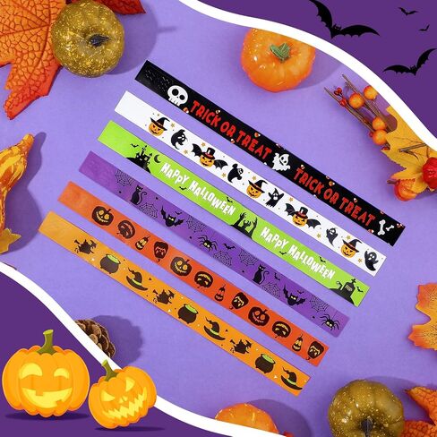 600 COUNTS Paper Wristbands Halloween Wrist Lrist Bands Ghost Spider Hand Bands for Events Bulk Party Armblass Multicolor Pack Deficlets Identive Wristband for Halloween Party (Style Pumpkin) in Saudi Arabia