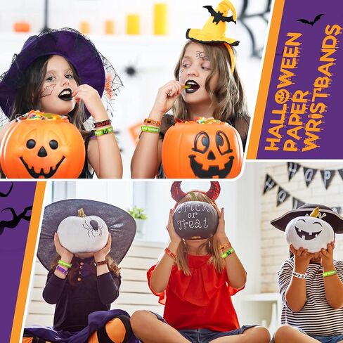 600 COUNTS Paper Wristbands Halloween Wrist Lrist Bands Ghost Spider Hand Bands for Events Bulk Party Armblass Multicolor Pack Deficlets Identive Wristband for Halloween Party (Style Pumpkin) in Saudi Arabia
