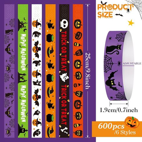 600 COUNTS Paper Wristbands Halloween Wrist Lrist Bands Ghost Spider Hand Bands for Events Bulk Party Armblass Multicolor Pack Deficlets Identive Wristband for Halloween Party (Style Pumpkin) in Saudi Arabia