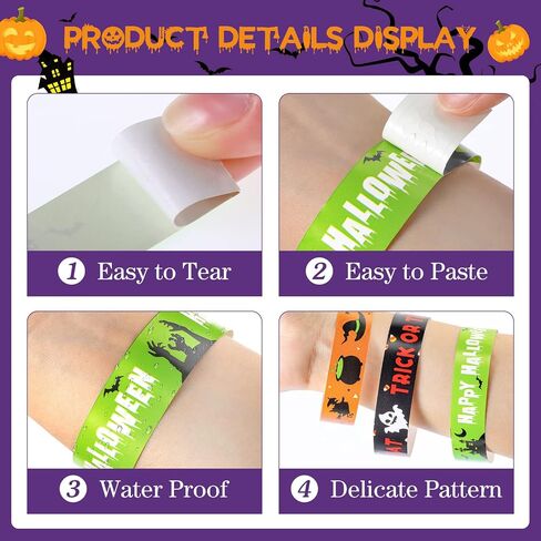 600 COUNTS Paper Wristbands Halloween Wrist Lrist Bands Ghost Spider Hand Bands for Events Bulk Party Armblass Multicolor Pack Deficlets Identive Wristband for Halloween Party (Style Pumpkin) in Saudi Arabia