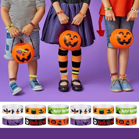 600 COUNTS Paper Wristbands Halloween Wrist Lrist Bands Ghost Spider Hand Bands for Events Bulk Party Armblass Multicolor Pack Deficlets Identive Wristband for Halloween Party (Style Pumpkin) in Saudi Arabia