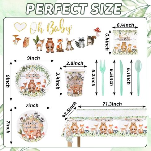 142pcs-woodland-baby-shower-party-decorations for boys girls ، safari jungle wild tablemo table set 20 ، supplies with diversion forts forks forks knives spoon banner tableoth in Saudi Arabia