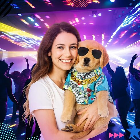Mepase Halloween 80s Dog Costume 90s Retro Disco Puppy t Shirt Sunglasses Gold Chain Assity Assume for Puppy Carge Cats Halloween (Medium) in Saudi Arabia