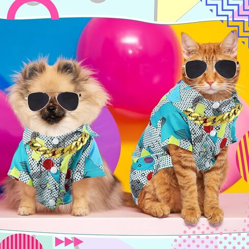 Mepase Halloween 80s Dog Costume 90s Retro Disco Puppy t Shirt Sunglasses Gold Chain Assity Assume for Puppy Carge Cats Halloween (Medium) in Saudi Arabia