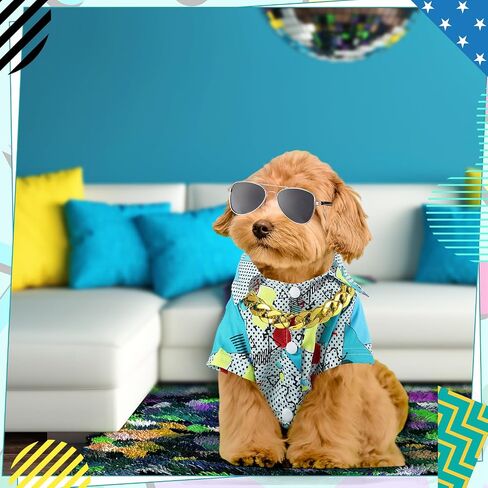 Mepase Halloween 80s Dog Costume 90s Retro Disco Puppy t Shirt Sunglasses Gold Chain Assity Assume for Puppy Carge Cats Halloween (Medium) in Saudi Arabia